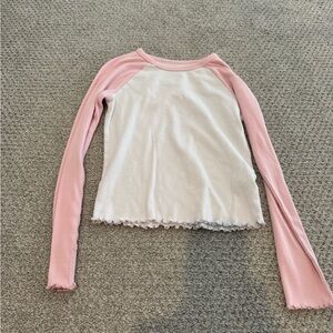 Long sleeve ruffle pink and white baseball tee